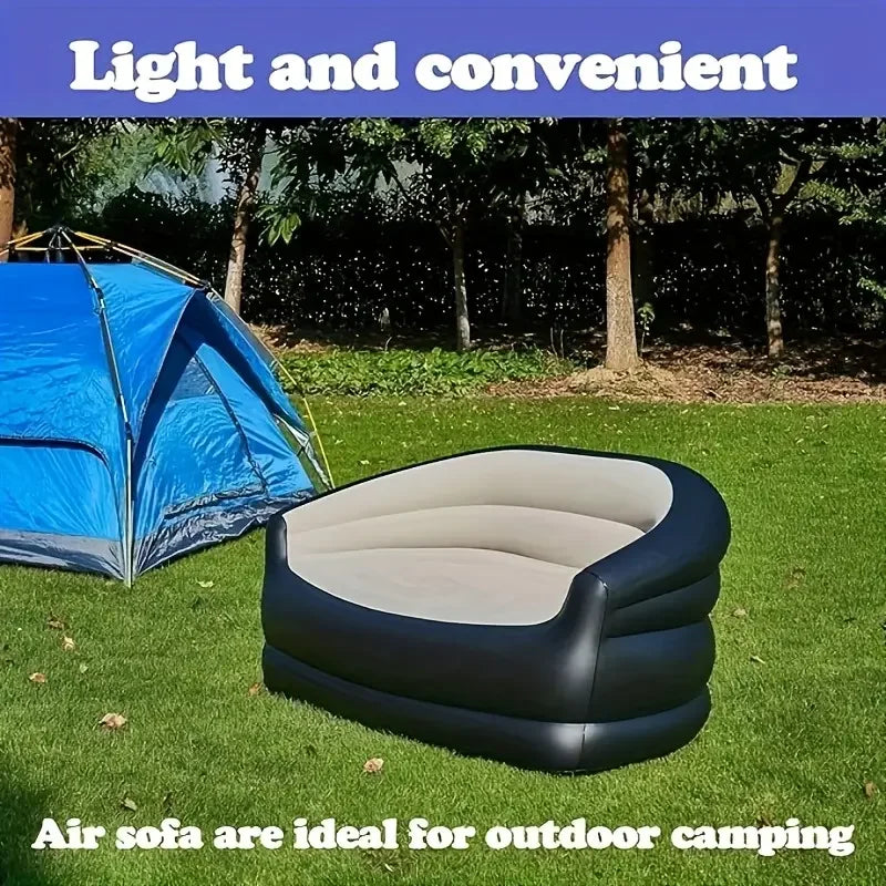 Outdoor Portable Inflatable Bed, Lounging Double Sofa, Folding Camping Inflatable Recliner, Flocking Outdoor Inflatable Sofa