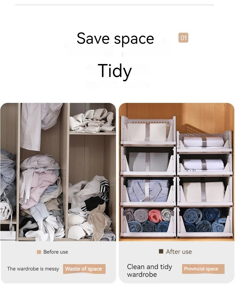 6 Pack Folding Closet Organizers Storage Box, Stackable Plastic Storage Basket, Closet Organizers and Storage Drawer Shelf Stora