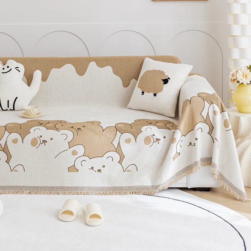 Soft Chenille Sofa Cover Anti-slip Full Coverage Throw Blanket, Nordic Ins Style All-Season Couch Protector