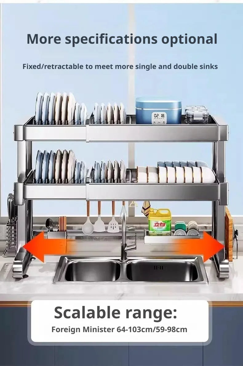 Over Sink Dish Drying Rack Stainless Steel Expandable Drain Bowl Holder Shelf Kitchen Counter Dish Storage Rack Hanger Shelves