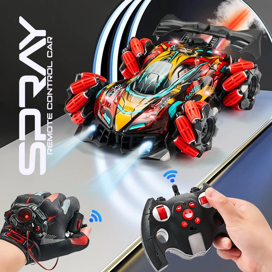 4Wd Rc Stunt Car with Sprayer & Namu Wheels, 2.4g Remote Control Drift Vehicle, Colorful Led Lights & Sound Off-Road Toys Gift F