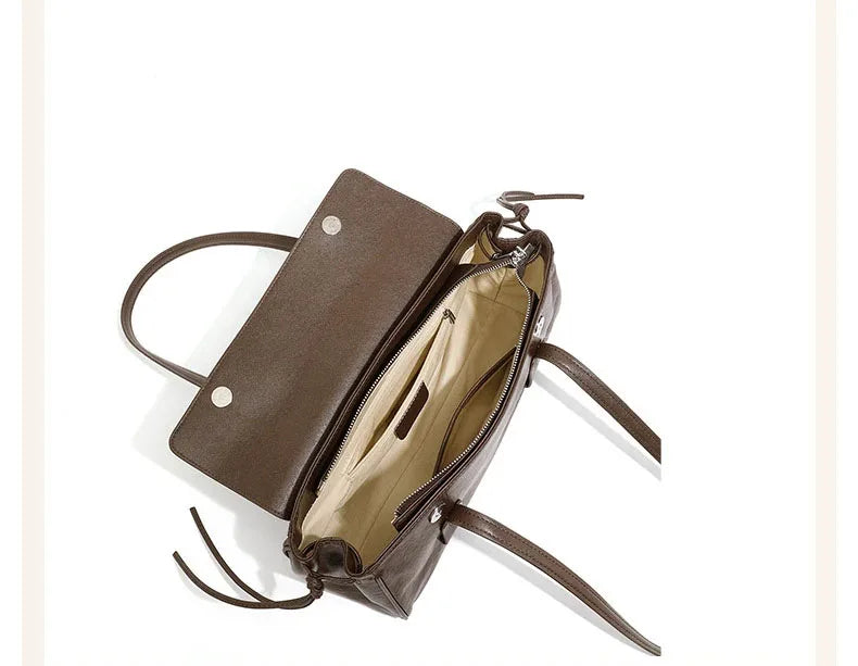 2025 New Genuine Leather Women's Shoulder Bag Large Capacity Cowhide Luxury Handbag Long Strip Black Baguette Bag Female