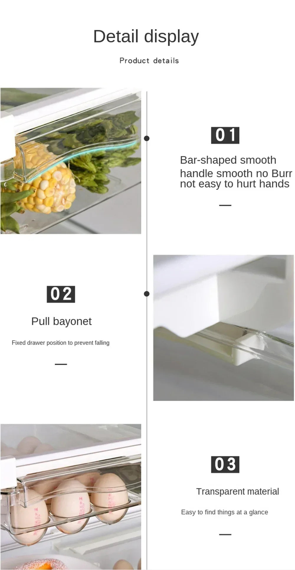 Transparent Fridge Organizer Fruit Egg Refrigerator Storage Box Under-shelf Refrigerator Drawer Box Fresh-keep Kitchen Organizer