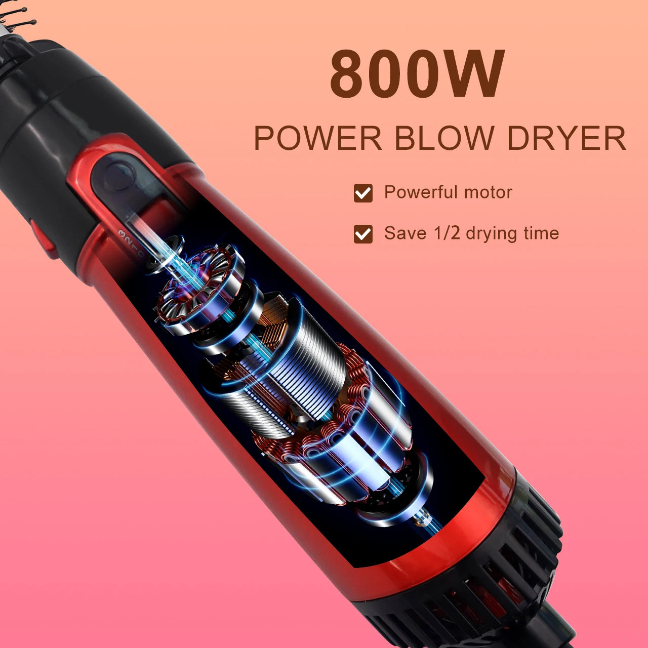 Solimpia 3-Head Hot Air Brush Hair Dryer Strong Wind Electric Straightener Curler Roller Comb Blower Styling Tool for Woman 800W