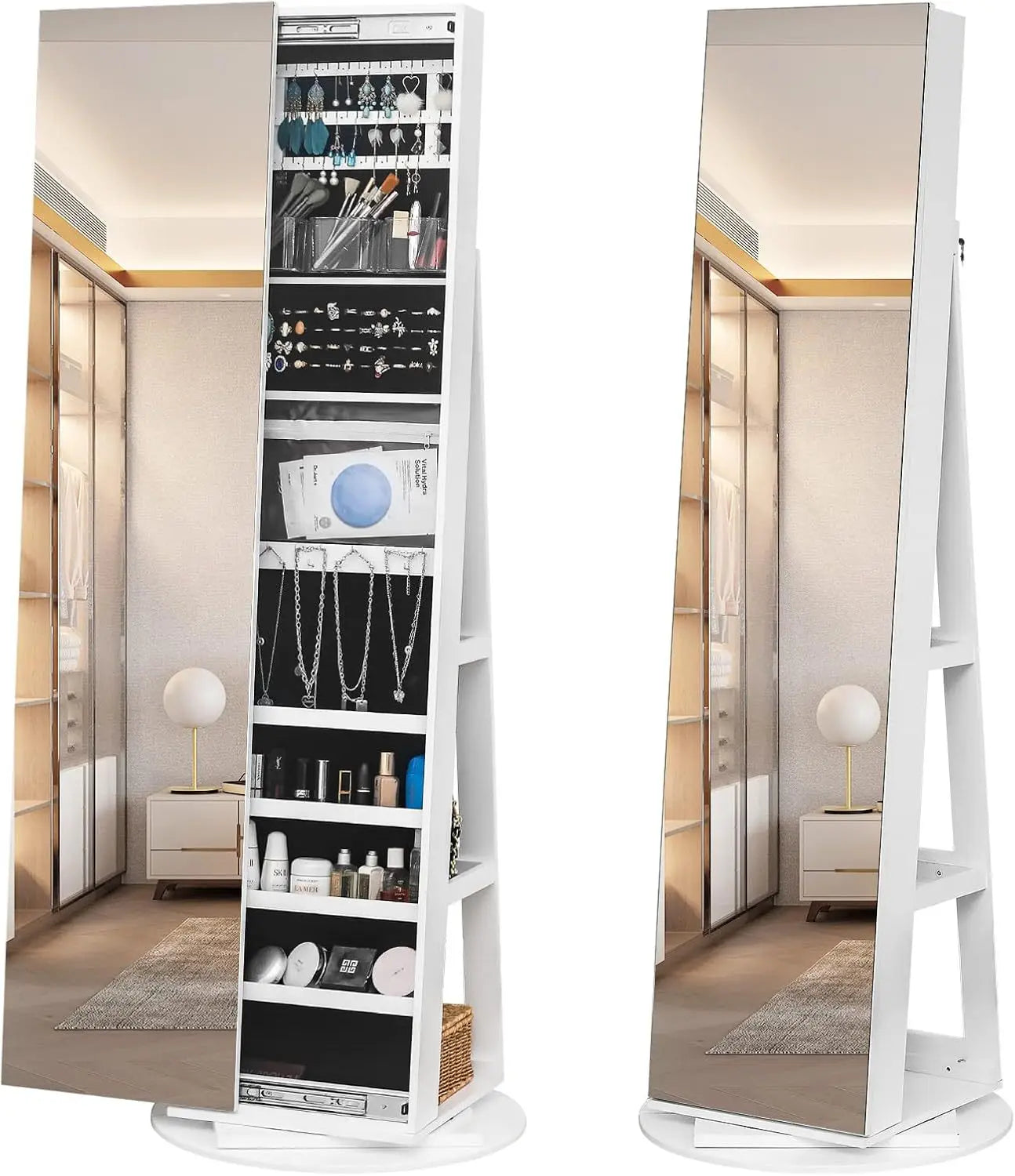 Frameless mobile full-length mirror in the cloakroom Intelligent 360-degree rotating full-length mirror Floor type