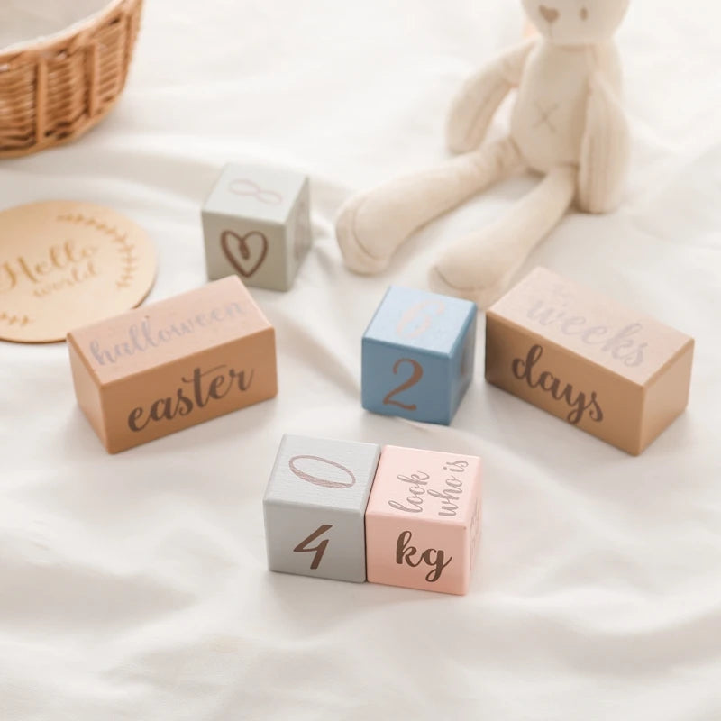 7pcs/set Wooden Baby Month Milestone Digit Record Card Newborn Birthday Gift Souvenir Baby Photo Photography Accessorie With Box