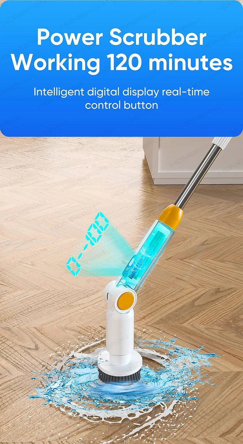 HOMFISH 2025 NEW 8-in-1 Electric Spin Scrubber Wireless Cleaning Brush  Waterproof Bathroom Scrubber Adjustable Extension Handle