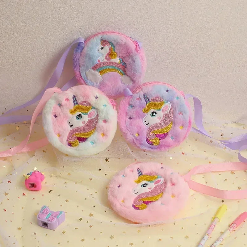 Small Cartoon Unicorn Coin Bag for Toddler Cute Animal Unicorn Eraser Pencil Hair Clip Shoulder Bag Portable Travel Storage Bag