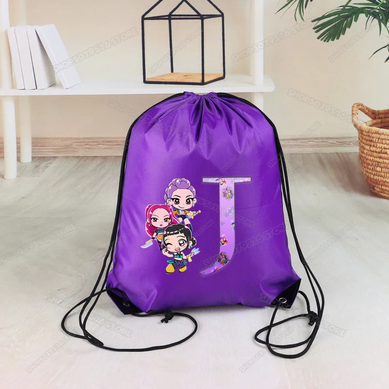 KPop Demon Hunters Drawstring Backpack Portable Foldable Storage Bag Reusable Sack Yoga Sport Organizer Travel Sundries Pouch