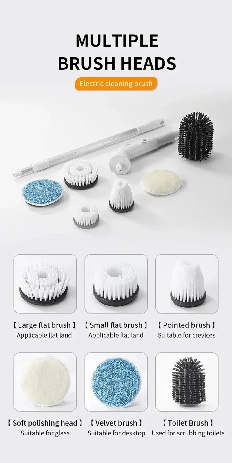 New 2000mAh 6-in-1 Electric Cleaning BrushWireless Electric Rotary Clean Brush Shower Clean Brush Kitchen Bathroom Home