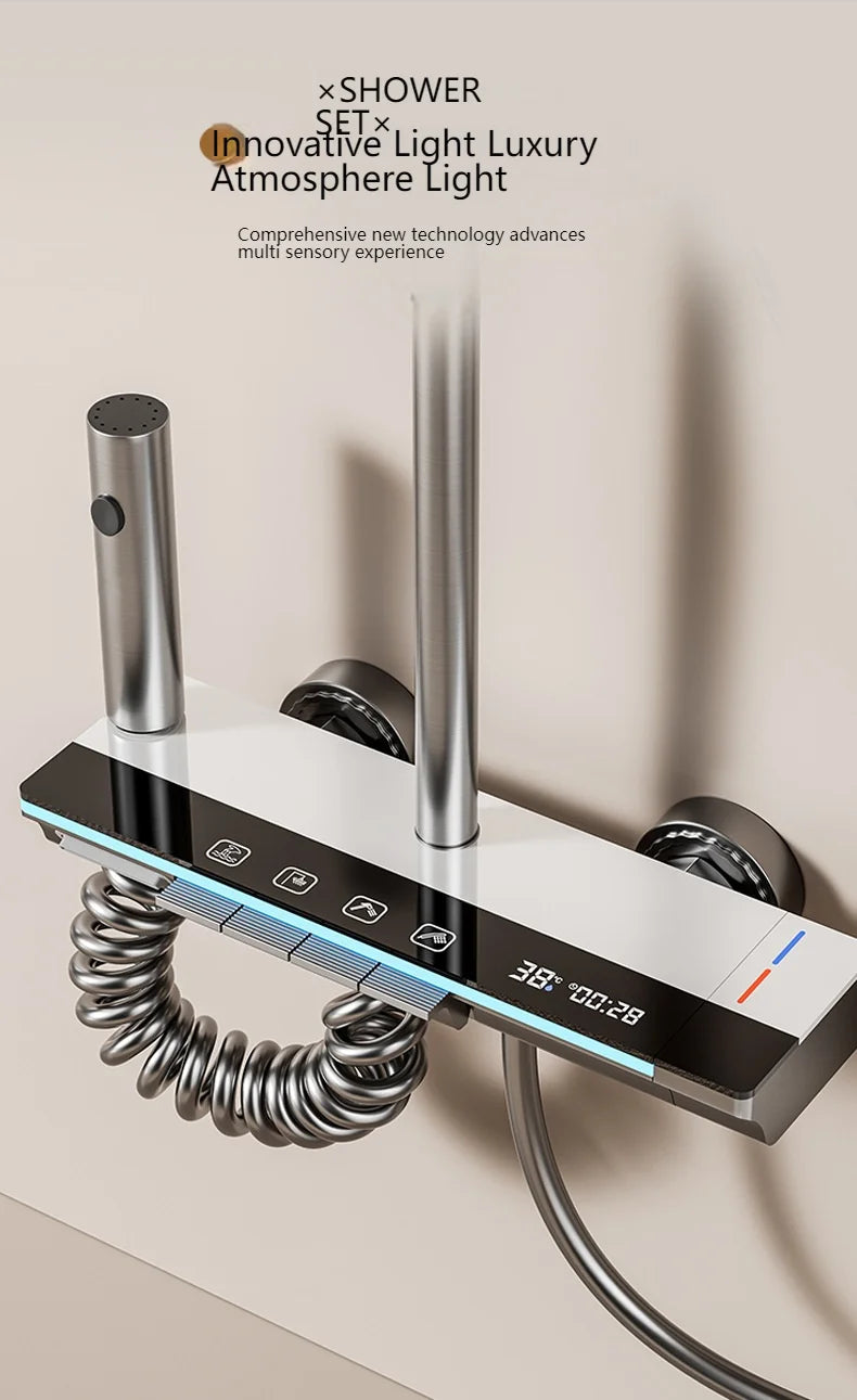 Smart Digital Display Bathroom Shower Set Piano Key Rainlfall Bath Showers System Set Apartment Bathtub Shower Faucet Full Set