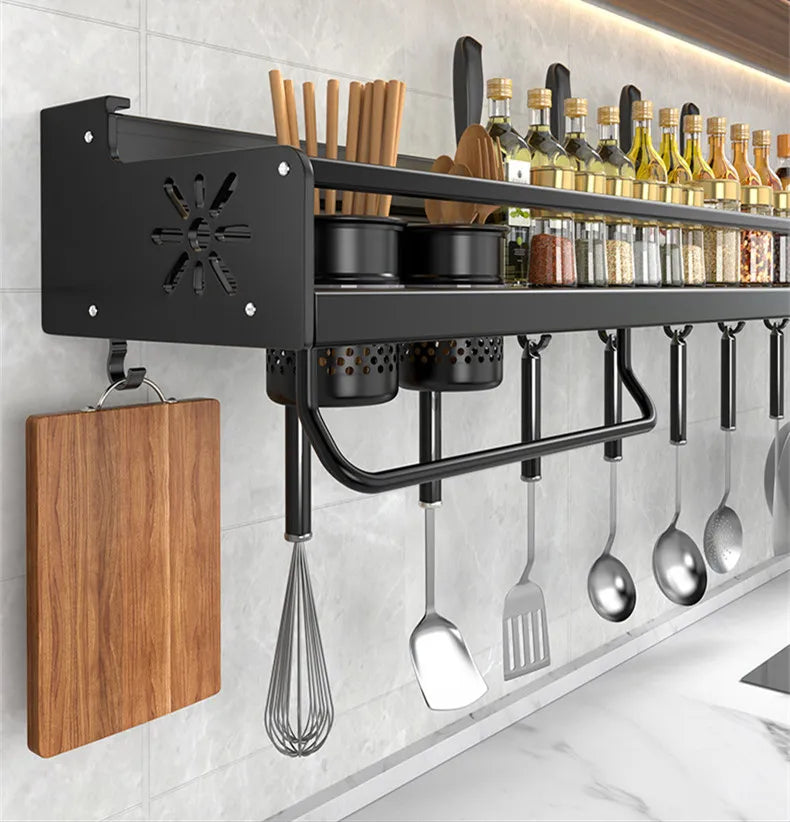 Kitchen Organizer Shelf Wall-mounted Spice Storage Rack Kitchen Knife Holder Wall Seasoning Chopstick Spoon Shovel Storage Sheif