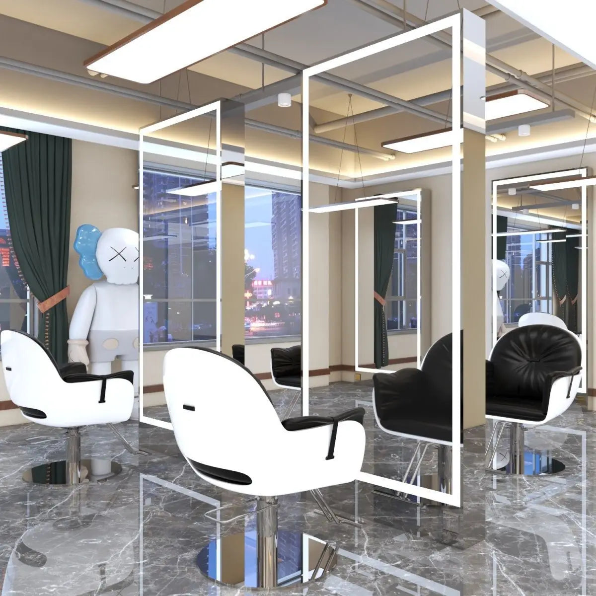 Rose gold, double-sided floor-to-ceiling  , barber shop mirror table, special perm and dyeing  , full-body hair cutting mirror.