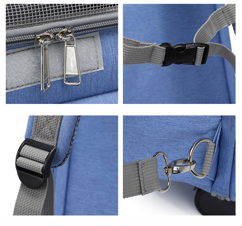 2 In 1 Large Pet Backpack Cat Stroller Pet Carrier with Wheels Portable Foldable Tie-Rod Pet Bag Cat and Dog Travel Carrier Bag