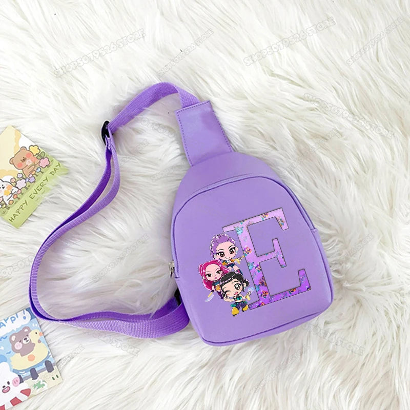 Kpop Demon Hunters Girl Crossbody Bags Letter A-Z Kids Shoulder Chest Bag Cartoon Phone Messenger Bags Birthday Christmas Gift