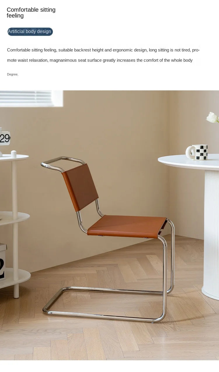 JOYLIVE Nordic Home Living Room Furniture Ins Wind Stainless Steel Pipe Chair Saddle Leather Back Seat Leisure Negotiation Chair