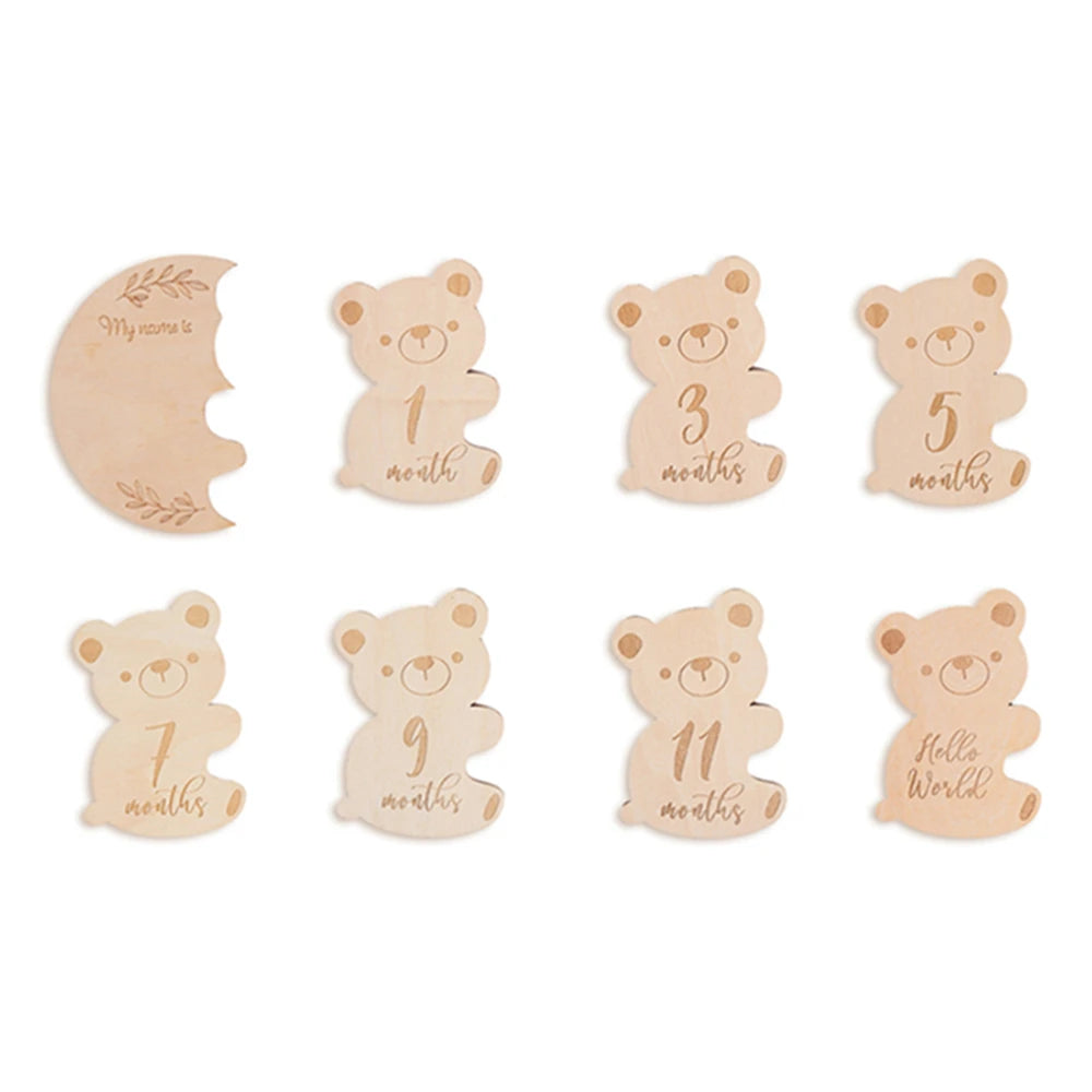 Baby Wooden Milestone Cards Bear Puzzles Memorial Monthly Cards for 0 12 Months Newborn Photography Accessories Birthing Gift