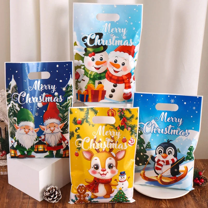 50pcs Christmas Gift Bags Christmas Decorations for Home 2025 Xmas Gifts New Year 2026 Santa Claus Snowman Candy Packaging Bags