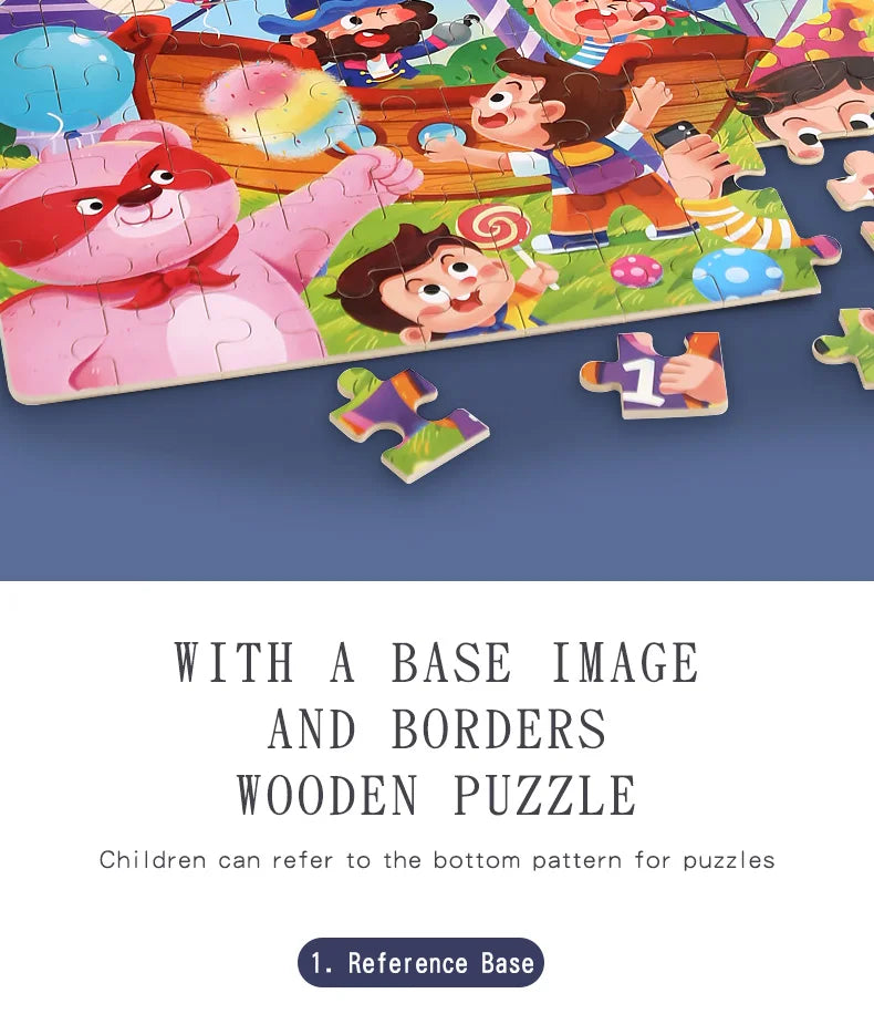 Clearance_60PCS Wooden Jigsaw Color 3D Puzzle Cartoon Characters Animal Early Educational Learning Logical Thinking Focus Puzzle