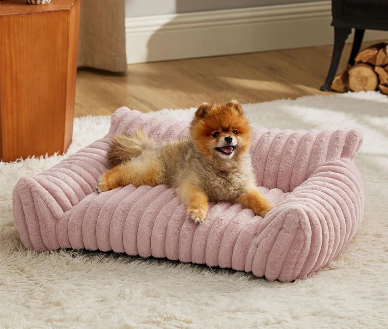 Winter Warm Cat Bed Sofa Removable Washable Cat Nest Soft Striped Pet Bed for Small Medium Dogs Cats Comfortable Plush Puppy Bed