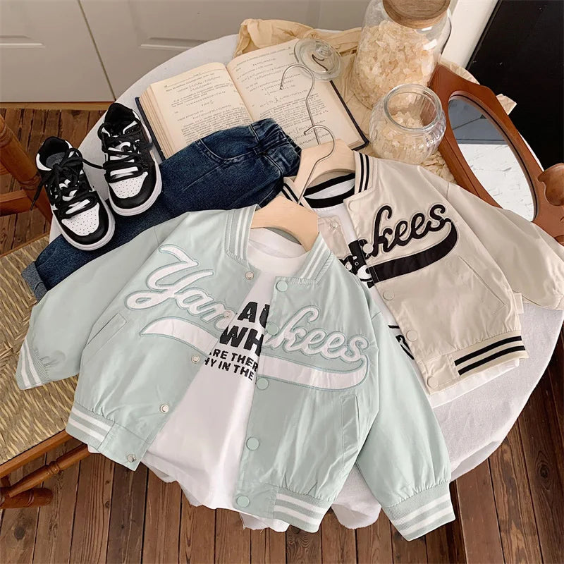 Children's Jackets 2025 Spring Boys Girls Baseball Coats New Kids Embroidered Letters Cardigan Autumn Fashion Outerwear Clothing