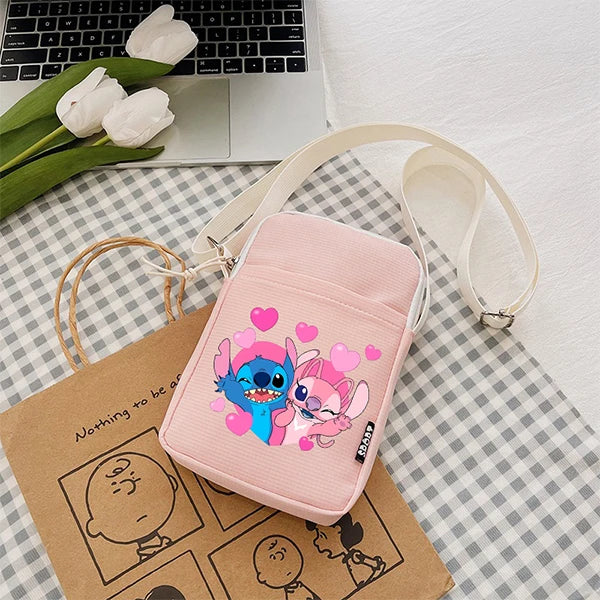 Disney Stitch Fashion Mobile Phone Bags Anime Women Messenger Bag Children Kawaii Coin Purse Girls Portable Crossbody Pouch Gift