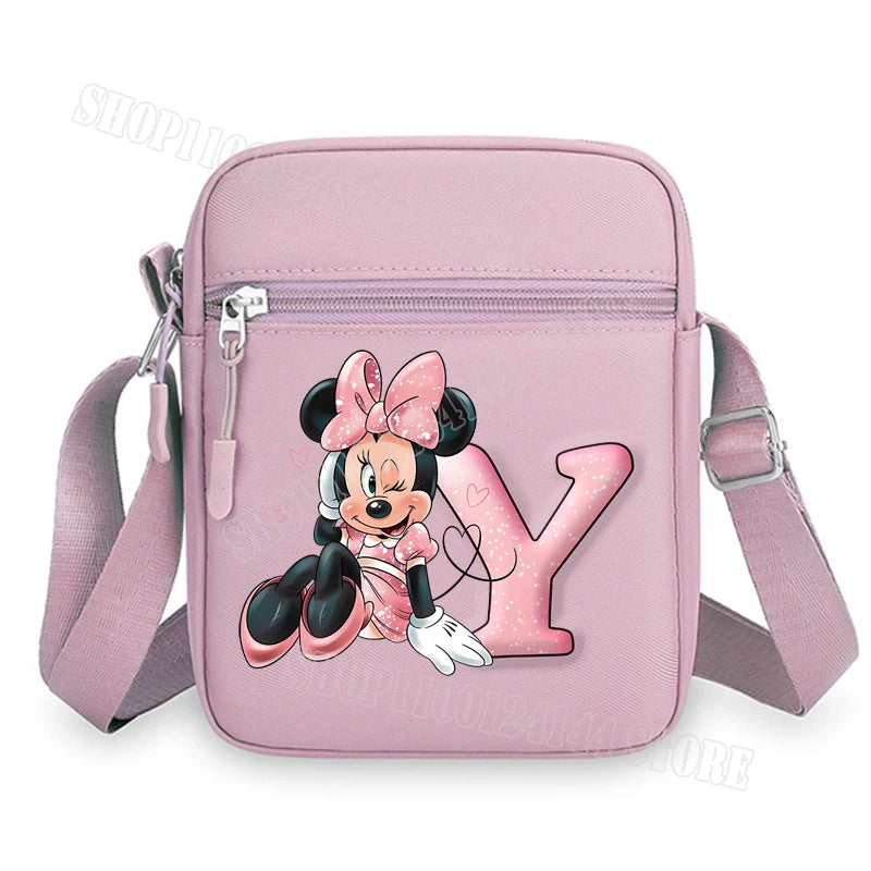 Mickey Minnie Disney Women Pink Shoulder Bag Fashion Mini Oxford Mobile Phone Bag Crossbody Bag Kawaii Ladies Waist Pack Gift