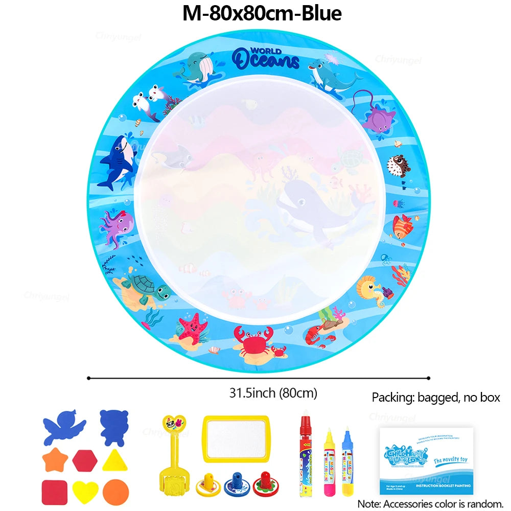 No Mess Kids Water Drawing Mat  Doodle Coloring Board with Magic Pens & Stamps Educational Montessori Toy Gift for Boys Girls