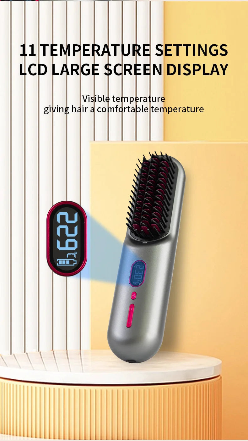 Household Wireless Portable Digital Negative Ion Straight Hair Comb TYPE-C Charging Roll Dual Purpose Straight Comb