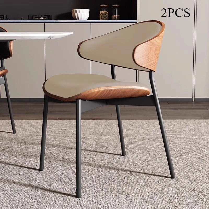 Genuine Leather Dining Chairs Set of 2 or1,Mid Century Modern Chair, Upholstered Kitchen Dining Room ChairsBlack WalnutBendwood.