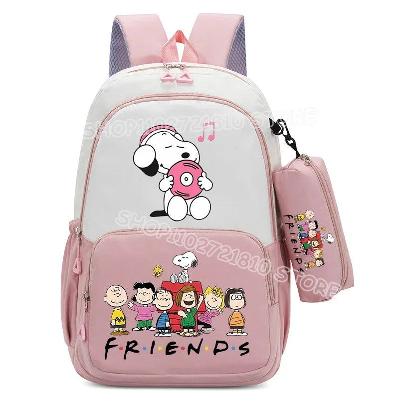2pcs Snoopy School Bag Boys Girls Large Capacity Water-repellent Student Backpacks High Value Cute Cartoon Print Bookpack Gift