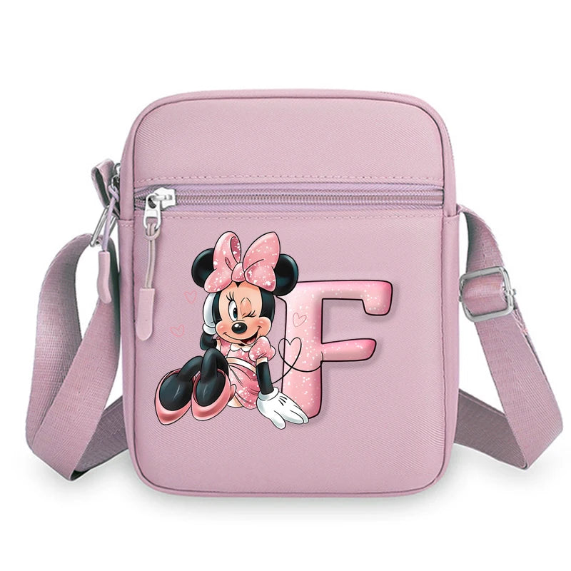 Mickey Minnie Disney Women Pink Shoulder Bag Fashion Mini Oxford Mobile Phone Bag Crossbody Bag Kawaii Ladies Waist Pack Gift