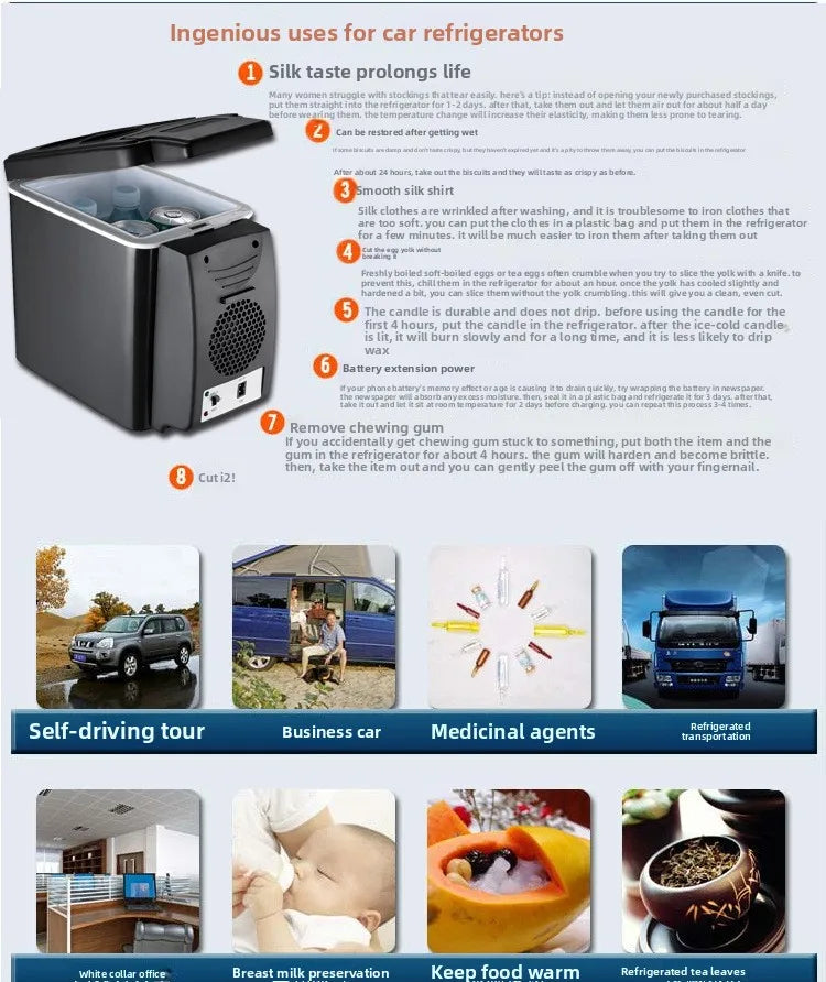 6L Portable Car Refrigerator Semiconductor Cooler Warmer 2in1 Dual Use for Vehicle