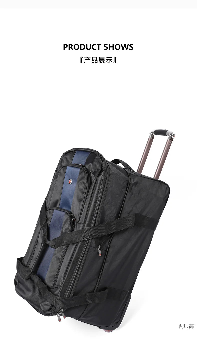 28/32 inch Large Capacity Rolling Luggage Trolley Bags with Wheels Waterproof Oxford Duffel Bag Wheeled Bag Travel Suitcase