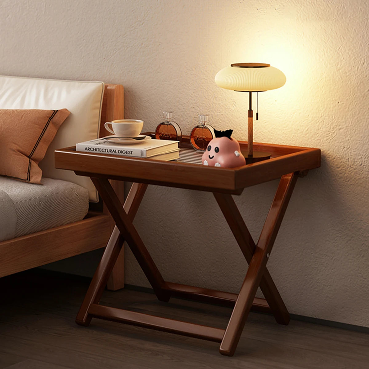 Bamboo Folding Side Table,Durable Tv Tray Bed Table,Small End Table For Living Room, Bedroom