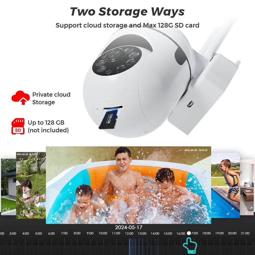 4MP Wifi Camera Outdoors 2K HD Security PTZ IP Camera AI Auto Detect Tracking Indoor Baby Night Color Camera Surveillance ICSee