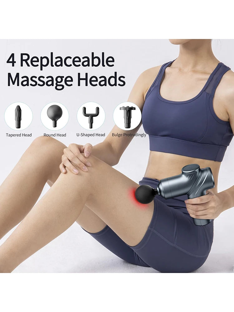 Deep Tissue Mini Massage Gun Muscle Percussion Massager for Athletes 4 Massages Head and 6 Speeds Grey
