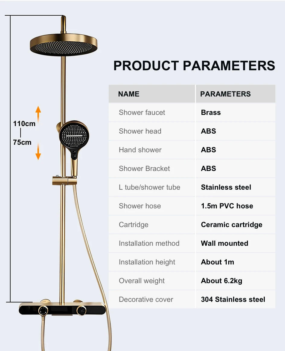 VGX Gold Shower System Set Bathroom Shower Faucet Set 3-way Rainfall Shower Set Shower Mixer Crane with Hand Shower Set White