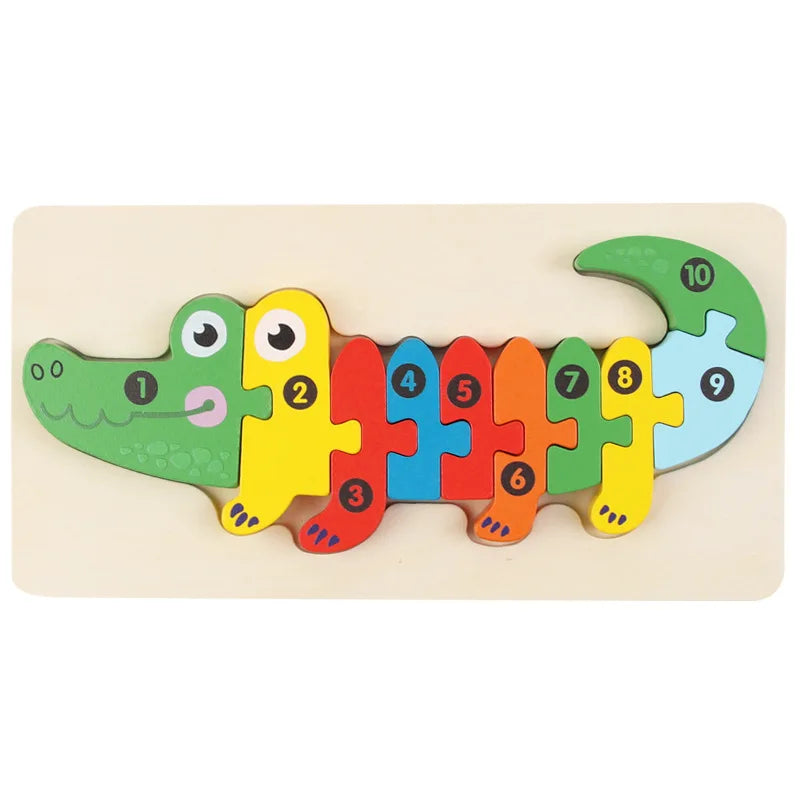1PCS 3D Puzzle Wooden Dinosaur Animal Jigsaw Puzzle Early Education Color Sorting Learning Educational Toys  For Toddlers Gift