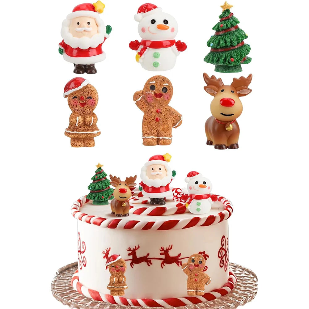 3D Christmas Figurines Set (6 Pcs) - Santa, Reindeer, Snowman Cake Toppers & Tree Decor, Resin Ornaments for Holiday Crafts