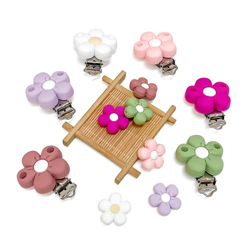 1/3/10pcs Silicone Flower Pacifier Clips Food Grade Teethers For Baby DIY Baby Soother Nursing Pacifier Chain Accessories