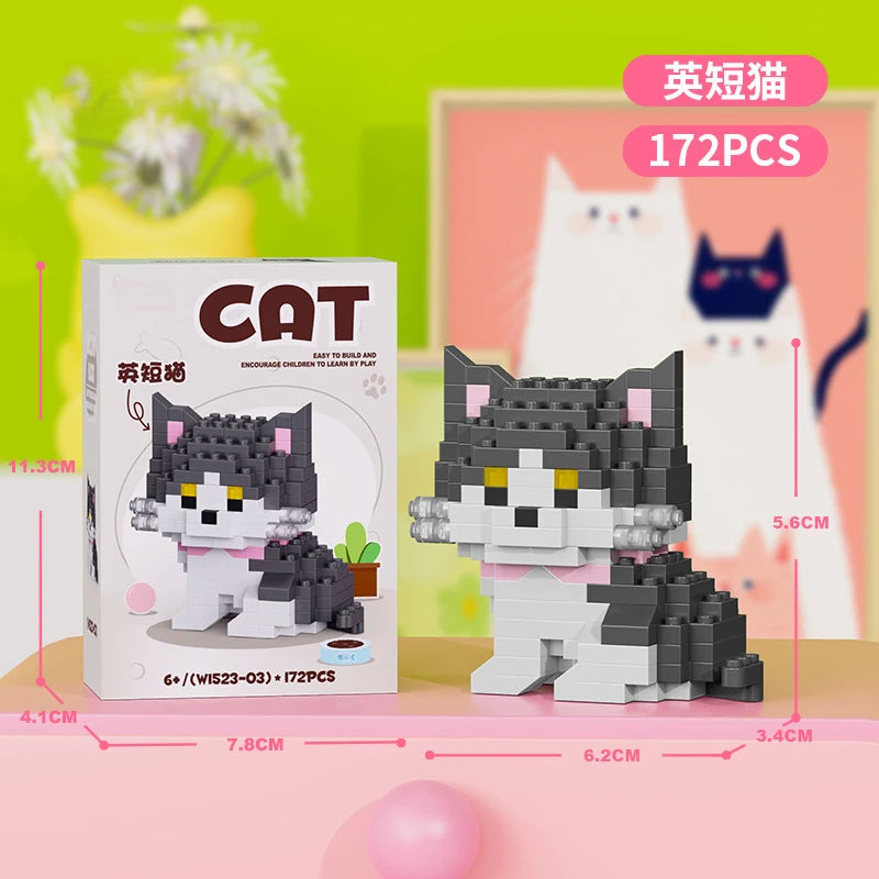 Cat Micro Diamond Small Particles Assembled Building Blocks Animals Mini Brock Building Construction Toys for Kids Boys  9 to 12