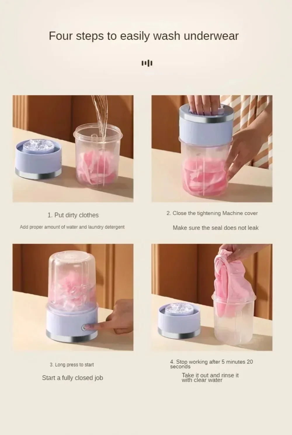 Mini Washer Underwear&Socks Washer Rechargeable Wireless Portable for Travel/Home/Dormitory with Laundry Cup Washing Machine