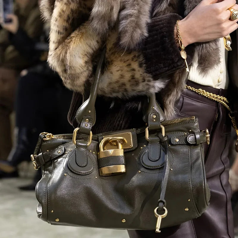 Vintage Lock Design Tote Bag Luxury Women's Handbag Underarm Bag Women's Large Boston Hobo Bag Fashion Texture Business Handbag