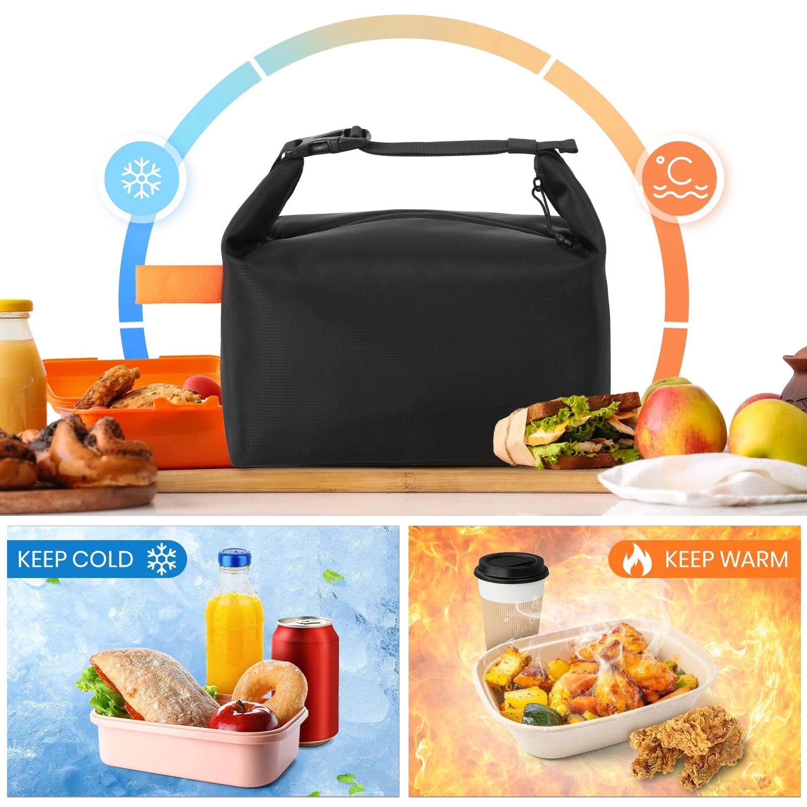 Fashionable and simple insulated bag, office worker, large capacity lunch box bag, student hand carrying bento bag.-A-ZMT