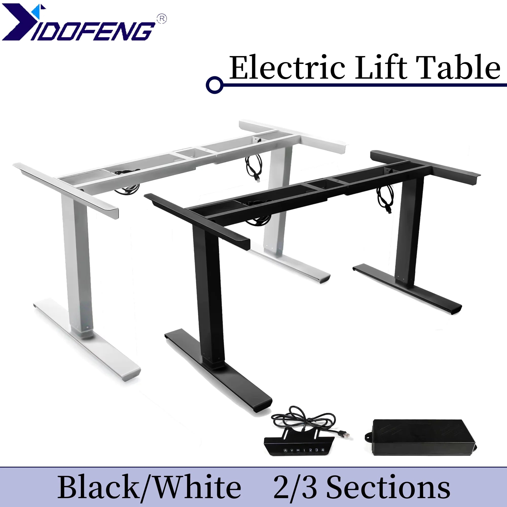Black or White Electric Stand Up Desk Two/Three Sections Electric Dual Motor Height Adjustable Table Lifting Desk Frame