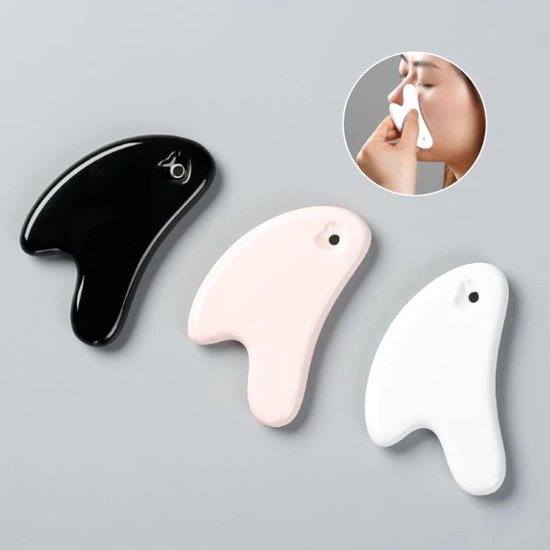 White Ceramic Scraping Board Facial Guasha Handheld Full Body Universal Type Acupoint Massager Lymphatic Drainage Massager