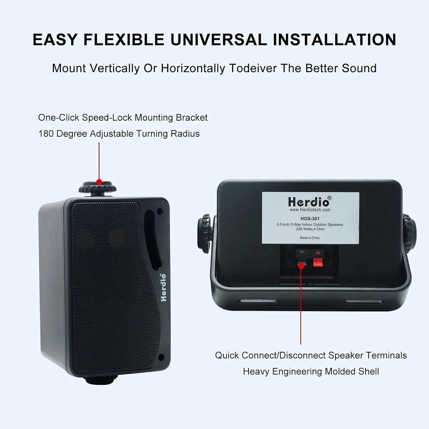 Herdio 3.5‘’ 2PCS Passive Outdoor Speakers Wired Waterproof 200W 3 Way Premium Mountable Wall Mount Speakers With Superior Sound