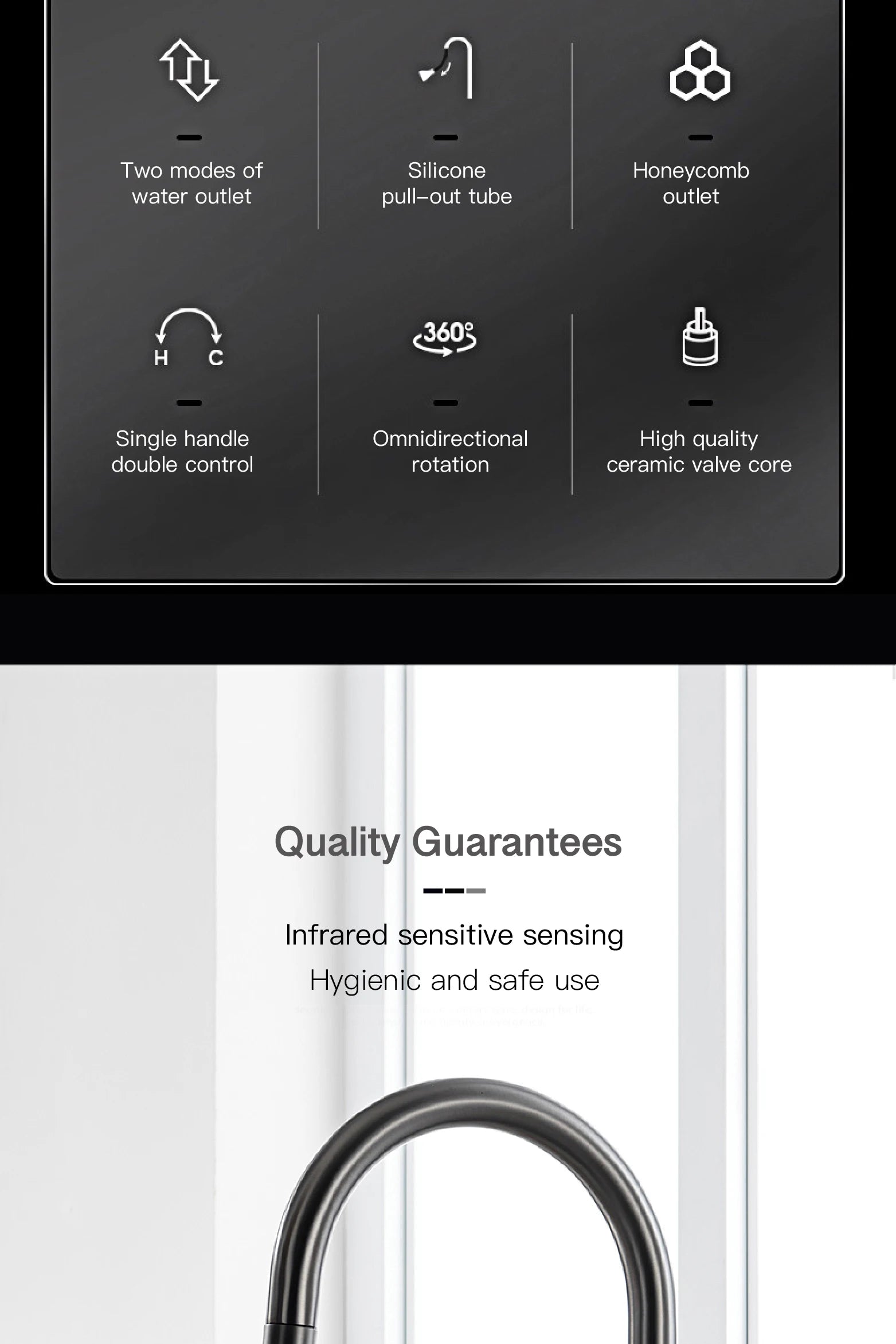 Luxury brass gun gray kitchen faucet LED digital sensing design single handle hot & cold water pull-out type 2-function sink Tap