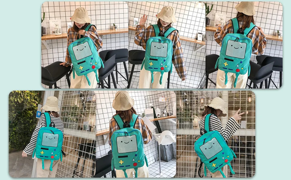 14 Inch Cute Cartoon Backpack Adventure Time Anime Casual Travel Green Anime Bag Breathable Portable Lightweight